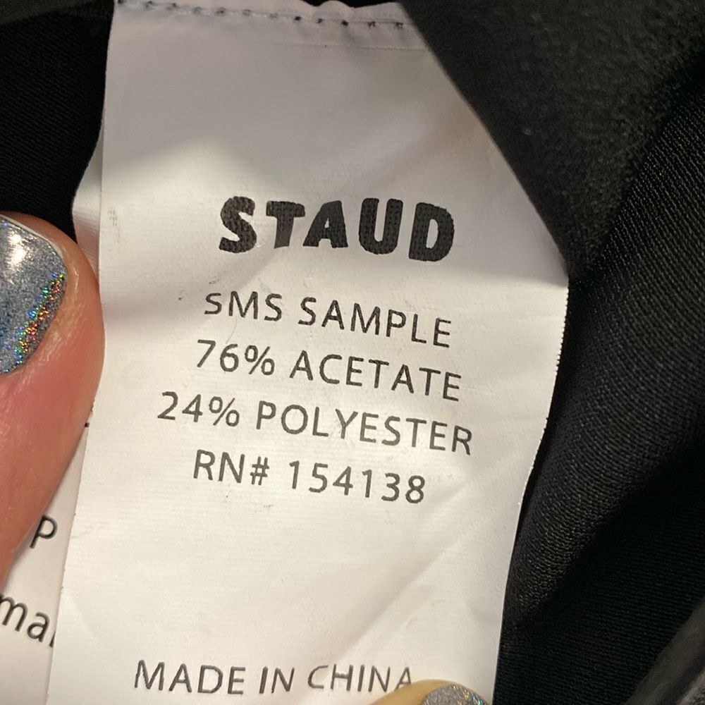 STAUD Rosenda Black Satin Long Sleeve Plunge Neckline Mini Dress FW 2023 Sample - Picture 9 of 9